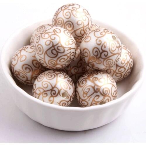 OYKZA New Fashion 20mm 100pcs Acrylic Beads Print Gold Swirl for Girls Necklace Jewelry