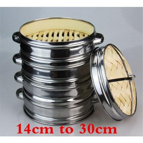 14 to 30cm Stainless Steel Cookware Bamboo Steamer with lid Chinese Kitchen Cookware For Cooking Fish Rise Pasta Vegetables Dim