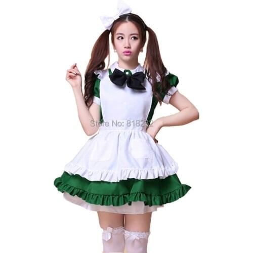 Lolita Sweet Maid Apron Dress Green Meidofuku Maidservant Uniform Outfit Anime Cosplay Costumes