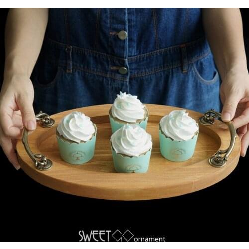 Japanese wood tray handmade ellipse tea handle tray burly-wood pallet cake table decoration dessert makeup holder