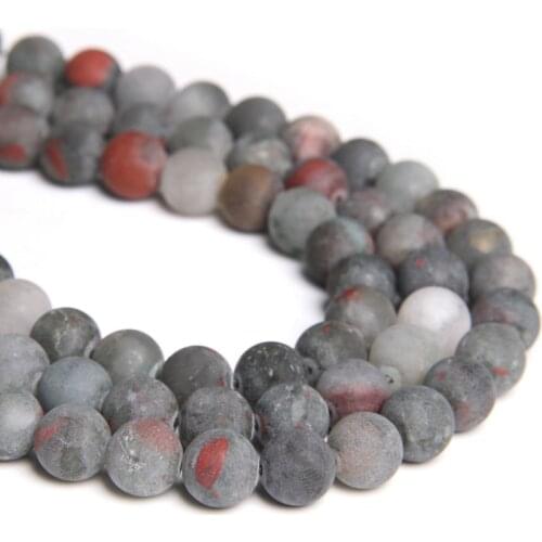 Natural bloodstone Stone Frosted Beads Matte Round Loose Spacer Beads 4 6 8 10 12MM For Jewelry Making bracelet necklace bulk