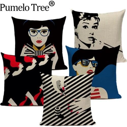 Dropshipping Linen Pillow Cover Modern Art Lips Office Chair Car Decor Cushion Cover Home Bed Throw Pillow Case Handmade Textil