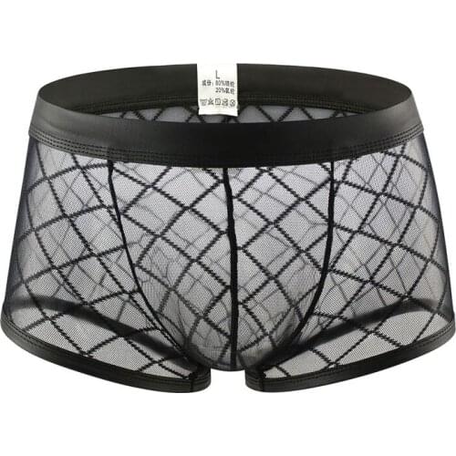 Sexy Men Mesh Breathable U Convex Pouch Boxer Underwear See Through Boxer Stripe Sexy Bulge Mens Micro G-strings F8