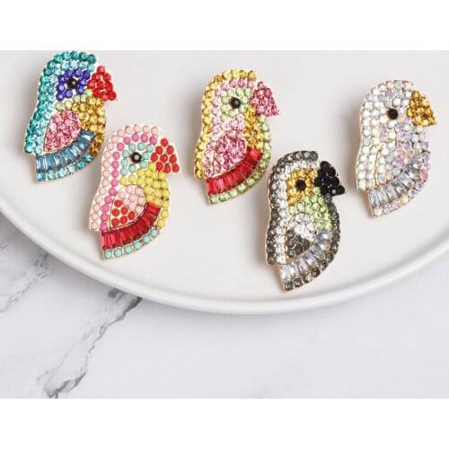 Boho Handmade Cute Animal Parrot Bird Earrings Vintage Colorful Crystal Feather Statement Stud Earrings For Women Jewelry