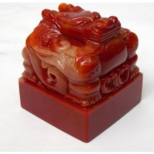 Shoushan Jade Stone Red One Dragon Seal stamp Length and Width About 5.8cm Engraving Carve characters Seal Dragon signet
