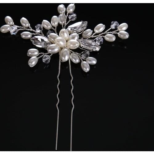 SLBRIDAL Vintage Clear Crystals Pearls Flower Wedding Hair Pin Bridal Hair Sticker Hair accessories