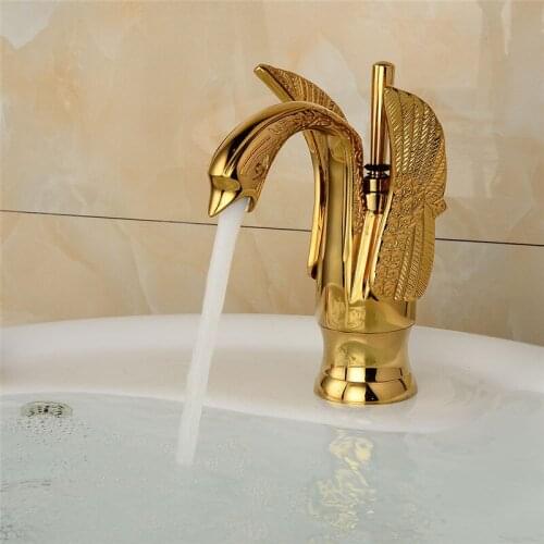 Basin Faucet New Design Swan Faucet Gold Plated Wash Basin Faucet Hotel Luxury Copper Gold Mixer Taps hot and cold Taps