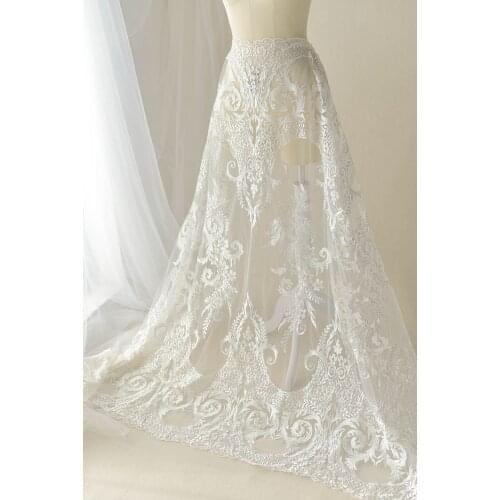 Bridal dress lace high big boarder ebmroidery lace diy fabris with long applique