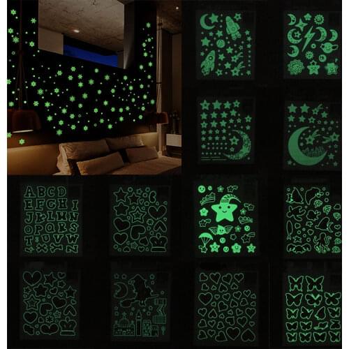 Luminous Cartoon Switch Sticker Glow in the Dark Cat Sticker Fluorescent Fairy Moon Stars Sticker Kid Room Decoration Home Decor