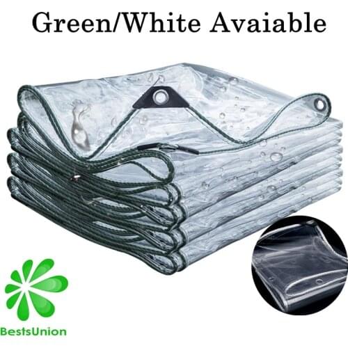 Thicken PVC Transparent Tarpaulin Balcony Windows Rainproof Cloth Outdoor Garden Waterproof Tarp Green/White Edge