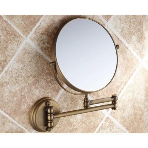 Vidric Bath Mirrors 3 x Magnifying Mirror of Bathroom Makeup Mirror Folding Shave 8" Dual Side Antique Brass Wall Round Mirrors