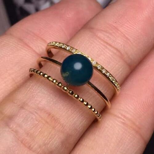 Fine Jewelry Real 18K Rose Gold 100% Natural Blue Amber Gemstones Anillos Diamonds Rings for Women Fine Ring