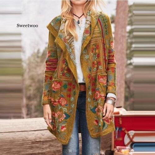 Womens Dress 2020 Winter New Style Slim Fit Tops Hot Selling Printed Casual Long-sleeved Coat