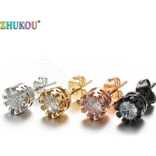 ZHUKOU 7x17mm korean women earrings jewelry shiny gold stud earrings small star earrings with stones model:VE35