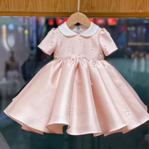 1 Year Birthday Dress Outfits Pink Baby Girls Clothes Bow Infant Party Dress Princess Children Baptism Clothes Christmas Gown