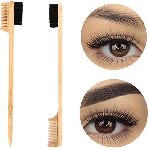 1PC Bamboo Wooden Double-sided Edge Control Brush Comb Eyebrow Grooming Makeup Brush 18.3*1.5cm Beauty Cosmetic Make Up Tools