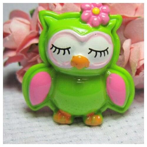 10pcs/lot Cute green owl Resin Cabochon Flat Back Girls Hair Bow Center Making Boys Crafts DIY 27*27mm