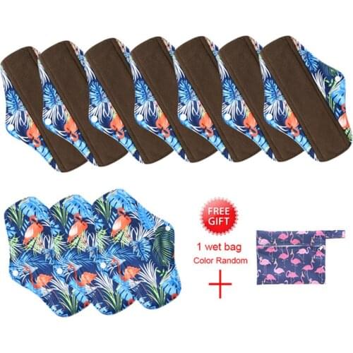 Ohbabyka 10Pcs Macaron Color Reusable Pads Bamboo Charcoal Sanitary Pads Mama Menstrual Cotton Pads Washable Panty Liner Pads