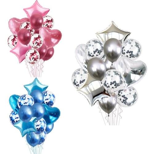 14pcs Confetti Heart Star Foil Balloon Sets Birthday Party Decor Ribbon Wedding Decor Baby Shower Home Decoration Accessories