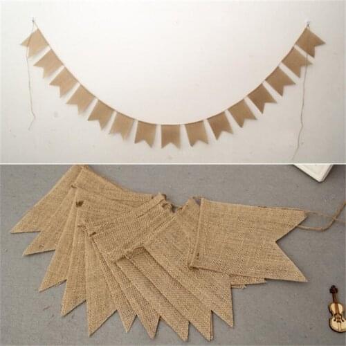 15 Flags/Set Burlap Jute Bunting Banner Linen Swallowtail Flag Banner For Wedding Party Decoration Photobooth