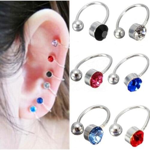 2pcs Colorful Clip On New Ear Clip Cuff Wrap Earrings Tragus Crystal Rhinestone Nose No piercing Women Men Party Jewelry