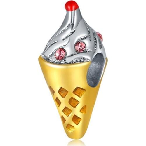 5PCS European Gold Silver Color Ice-cream Sweet Cone Alloy Bead for Women Jewelry Making for Original DIY Charm Bracelet Earring