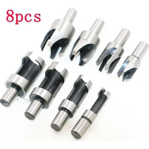8pcs Wood Dowel Maker Plug Hole Cutter Carbon Steel Cutting Shank Drill Bit Set