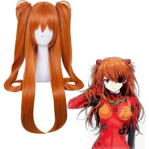 Ainiel Anime Wig Asuka Langley Soryu Orange Ponytail Wig Asuka Langley Halloween Cosplay Party Props Girls