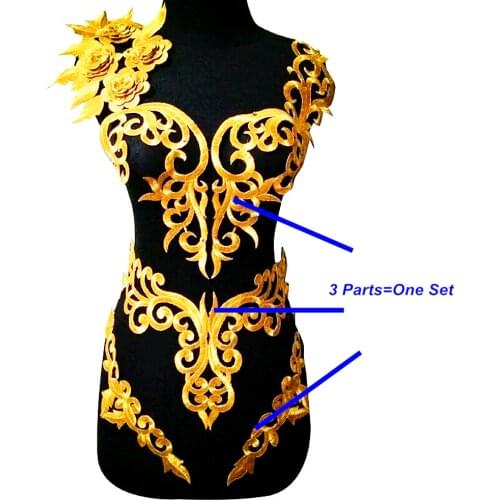 Iron On Gold Appliques Flower Cosplay Costume Fashion Embroidered Patches Sewing Trims Gold And Silver
