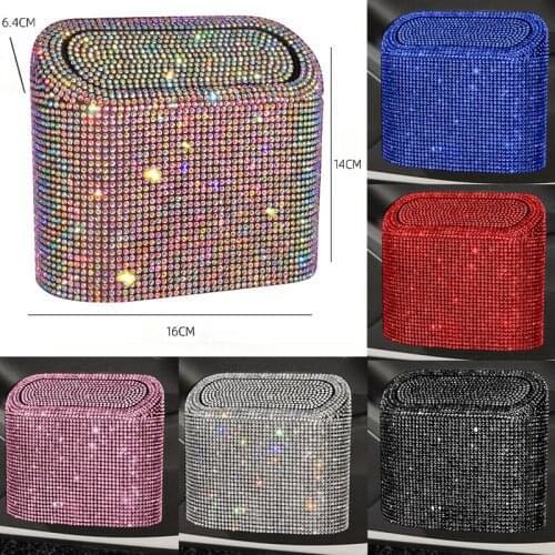 Car Trash Can Auto Organizer Storage Bag Car Garbage Bin Bling Rhinestone Case Holder Auto Accessories