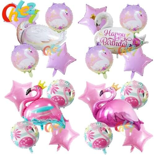 5pcs Large white swan Foil Balloons Birthday Wedding Party Decorations Kids toys Pink crowned flamingo helium te amo balloon