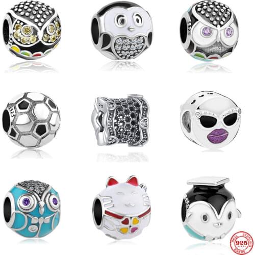 New European Summer Owl Lucky Cat Stay Cool Bead Fit Original Pandora charms Silver 925 Bracelets Women DIY Jewelry Accessories