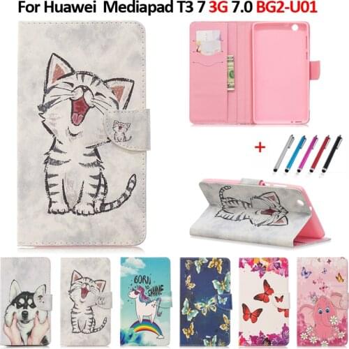 Case For 2017 Huawei MediaPad T3 7 3G BG2-U01 Kawaii Unicorn Cat Puppy Leather Cover For Huawei Huawei T3 7 Case 3G Version