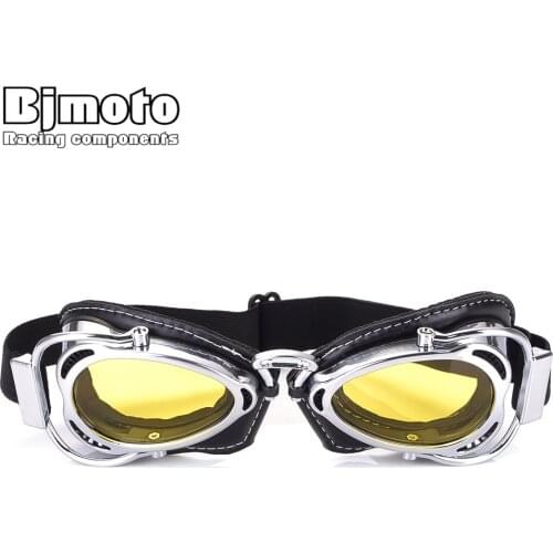 BJMOTO Colorful Vintage Motorcycle Goggles Silver Frame Steampunk Motocross Goggle Sunglasses for Harley Motorbikes Glasses