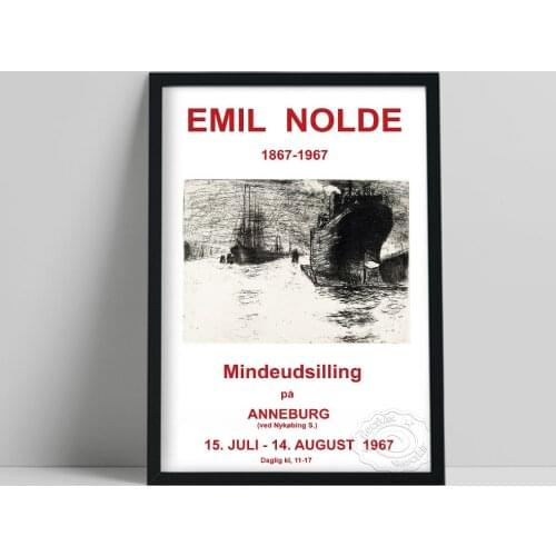 Emil Nolde 1967 Vintage French Exhibition Poster, Mindeudsilling Pa Anneburg Art Print, Ship Wharf Sketch Art Decorative Picture