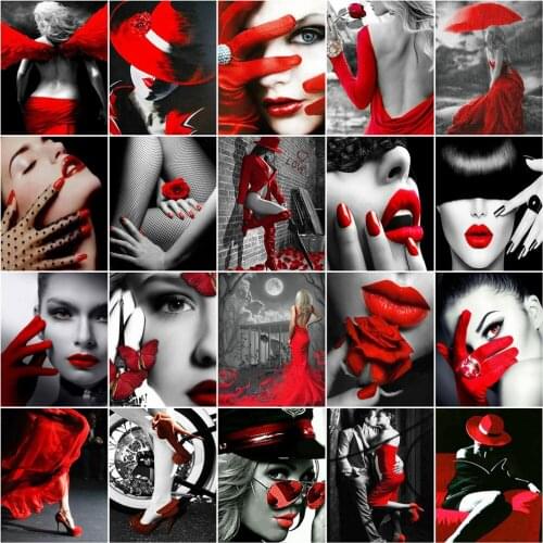 HUACAN DIY Painting By Number Woman Handpainted Unique Gift Pictures By Numbers On Canvas Black Red Kits Wall Art