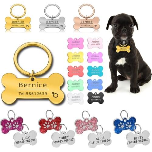Personalized Pet Cat Dog ID Tag Engraved Pet ID Name Number for Cat Puppy Dog Customized Tag Collar Pendant Bone Pet Accessories
