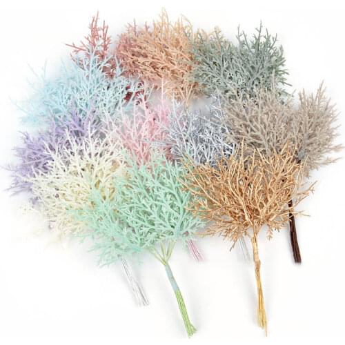 10pcs/lot Artificial Flowers Pine Tree Simulation Frost Branch Bouquet Plastic Plants Wedding Decor Party DIY Christmas Wreath