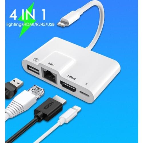 4 IN 1 Hdmi High-definition Cable for Iphone U Disk Usb Hub Mobile Phone Connection Rj45 Multi-function Lightting Adapter