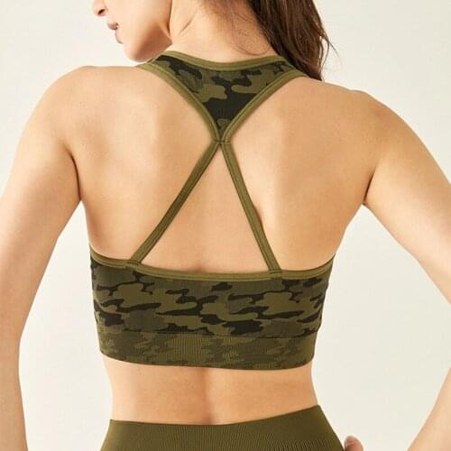 Camouflage Sports Bra Women Top Cross Straps Running Gym Training Workout Yoga Crop Tops bralette Fitness Tank top Underwear