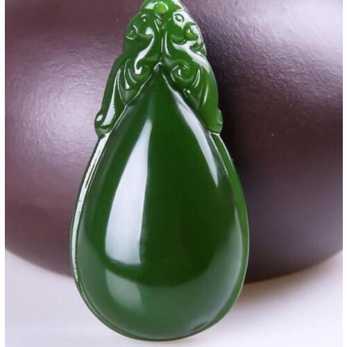 Koraba Fine Jewelry Natural Green Hand-carved Chinese Hetian Jade Water Droplets Shape Pendant Free Shipping