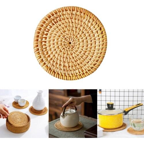 Natural Hand Woven Rattan Placemats for Dining Table Heat Resistant Mats for Home Office Restaurant Cafe Bar
