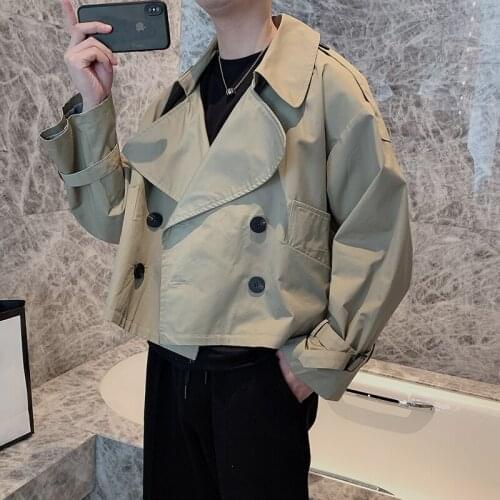 Korean Men Long Sleeve Bomber Jacket Double breasted Suit Collar Jackets Windbreaker Male Casual Outwear Brand Clothing