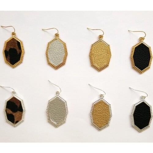 Leopard Leather Morocco Dangle Drops Earrings for Women irregular Hexagon Horse Feathers Dangle Drops Earrings
