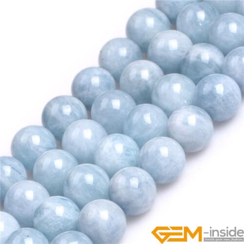 Natural Stone AA Grade Aquamarines Quartzs Round Loose Spacer Accessorries Beads For Jewelry Making Strand 15" DIY Women Gifts