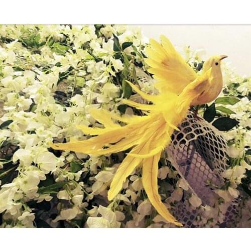 New simulation wings Phoenix Bird toy foam&furs yellow long tail bird gift about 25x40cm 3001