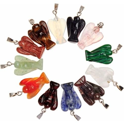 Wholesale 50Pcs Mixed Stone 20*15mm Natural Carved Sodalite Green Aventurine Pocket Guardian Angel Jewelry Charms Pendants Free
