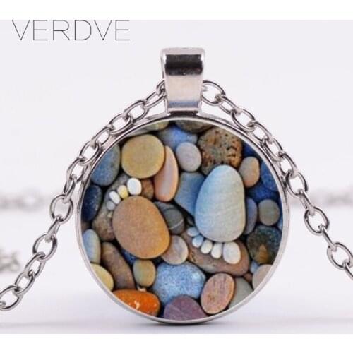 Ancient Beach little feet People & Dog Footprint Glass cabochon pendant chain necklace