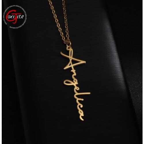 Goxijite 2021 Custom Vertical Name Necklace Personalized Handsome Signature Font Nameplate Necklaces For Women Men Unique Gift