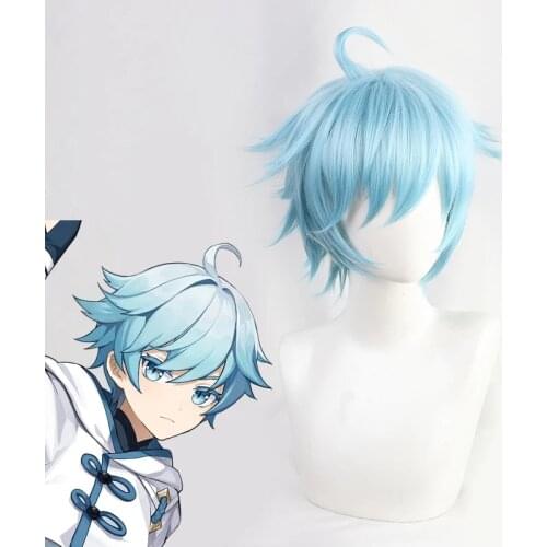 Chongyun Cosplay Wig Genshin Impact Short Ice Blue Heat Resistant Synthetic Hair Chong yun Cosplay Wigs + Wig Cap